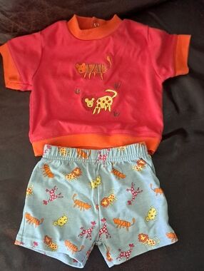 Simply Basic Toddler Two-Piece Leopard & Tiger Set in Red, Orange & Light Blue